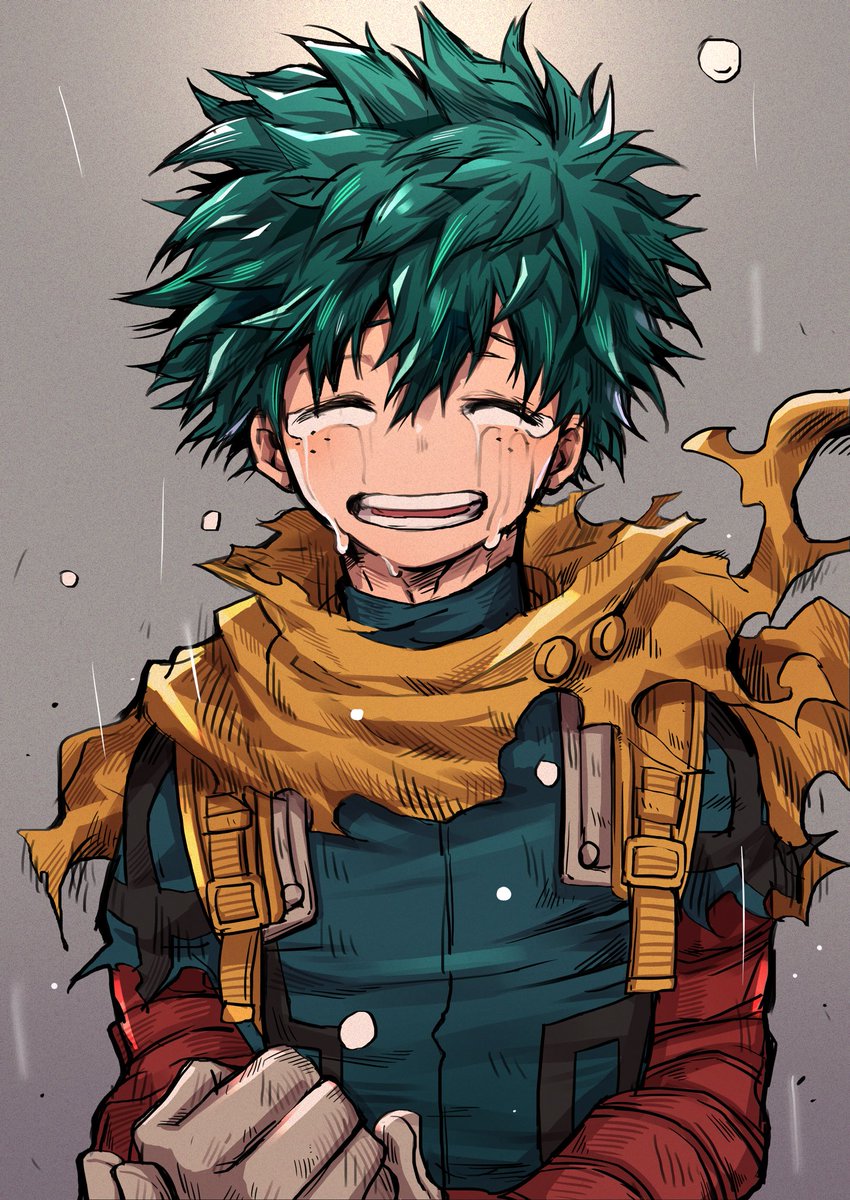 midoriya izuku 1boy male focus green hair closed eyes solo gloves freckles  illustration images