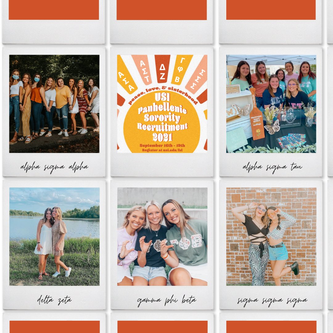 Loving our sisterhood snapshots🤍 Find your peace, love, &amp; sisterhood with the Panhellenic chapters this month! Register for formal sorority recruitment at USI.EDU/FSL or visit the link in our bio! Message us if you have any questions ✌︎