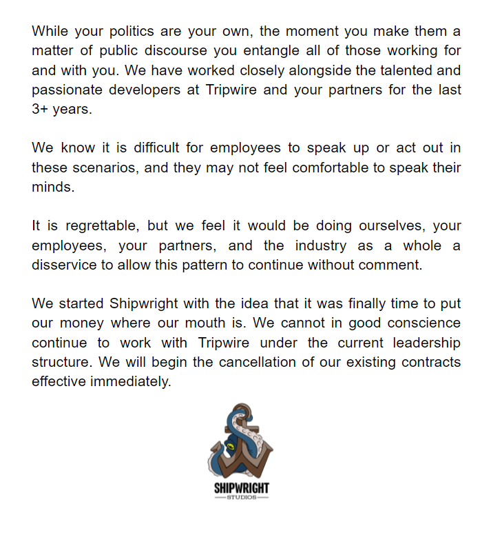 Shipwright, announcing their ties cut with TripWire