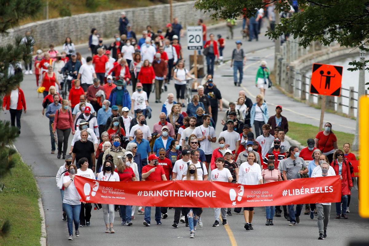 VinaNadjibulla's tweet photo. Marches in support of Michael Kovrig, Spavor take place across Canada to mark their 1,000 days in detention /via @globeandmail https://t.co/XqM7DCMTy7 https://t.co/JVkTANh9aT