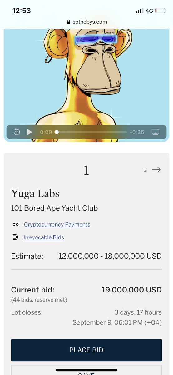 domain's tweet photo. $19,000,000 USD. Probably Nothing. @BoredApeYC @Sothebys https://t.co/9zcEMqXotR