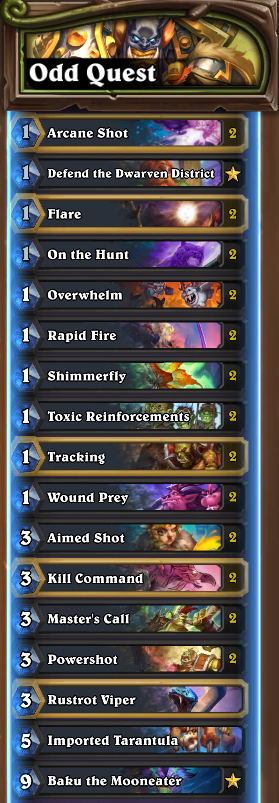 wiRerHS's tweet photo. Was curious about all the talks of wild being unplayable, so i built an odd hunter deck and climbed to legend with 0 star bonus. I have to say it is more pleasant to play than current constructed and warlock also doesn't seem as obnoxious as people say it is. 🤷‍♂️ https://t.co/hDl0iDCYjW
