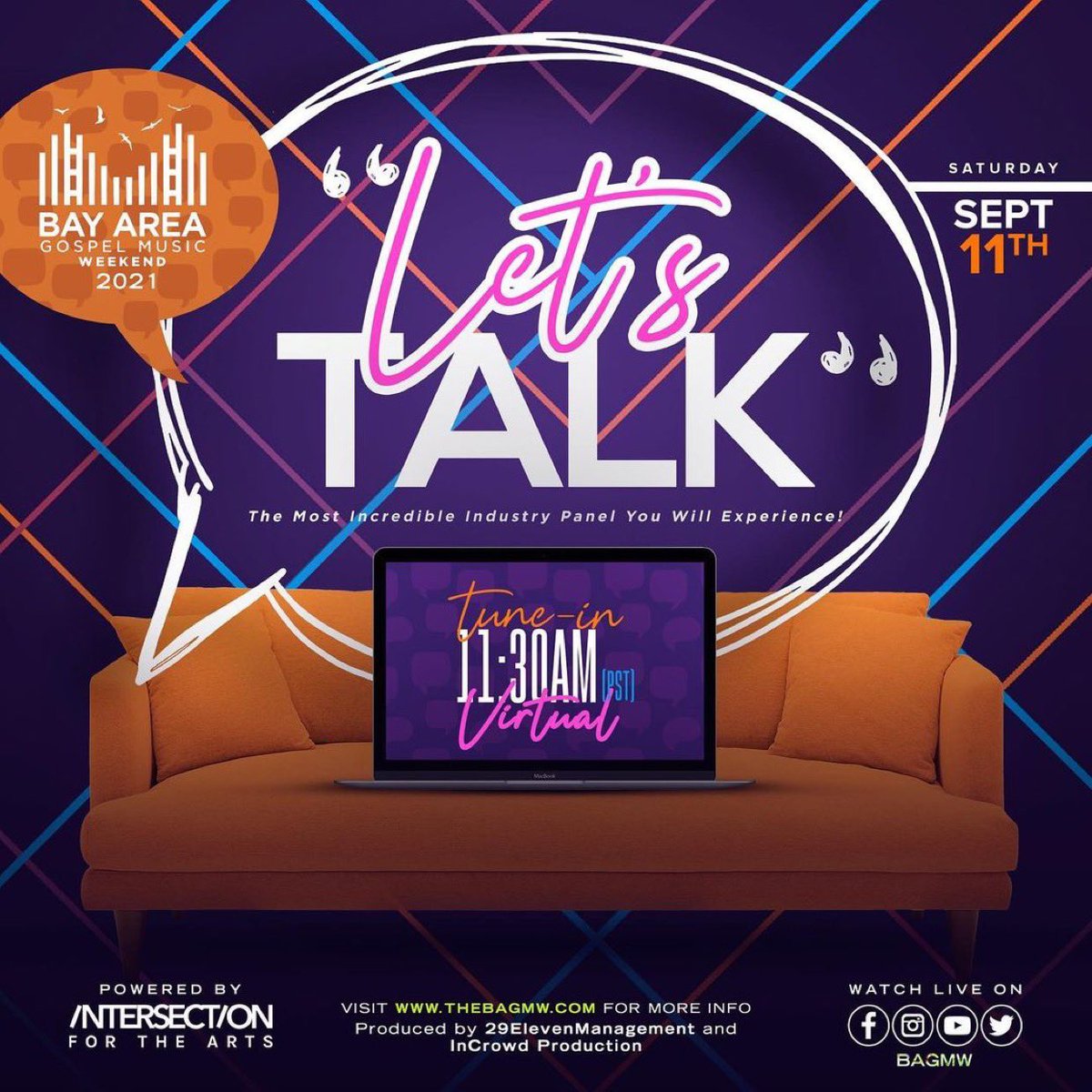 Get your pens and paper for the “Let’s Talk” Virtual Industry Panel. It is guaranteed to shed some light on areas of the industry that all creatives and members of the community can learn and glean from! Tune in Saturday 9/11 at 11:30p