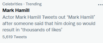 WalterRothbard's tweet photo. @HamillHimself It's a slow news day, and Mark Hamill, awesome as always, is here for it!  Thanks, Mark! https://t.co/CIuC7aTOjS