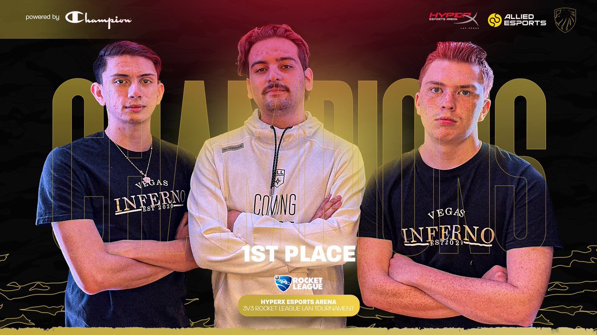 InfernoCulture's tweet photo. We are your @HyperXEALV Rocket League Grand Finals Champions!! GG’s to No Energy for a hard fought game. 
We take it home 3-2 🔥🔥🔥 https://t.co/u04tuwZdNu