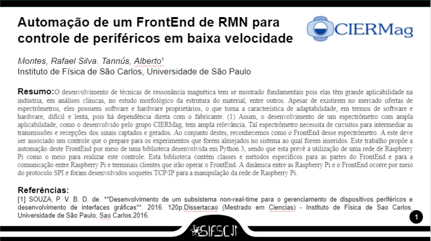 sifscposteres's tweet photo. Automação de um frontend de RMN para controle de periféricos de baixa velocidade
#FísicaComputacional #FísicaComputacional #SIFSC11 https://t.co/W6k92K1c0W