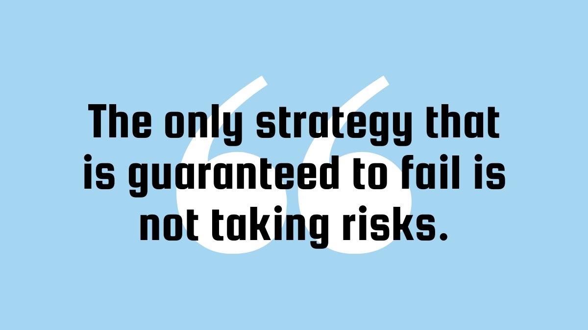 ReviewRefer's tweet image. The only #strategy that is guaranteed to fail is not taking risks.
.
.
.
#strategy #quotes #quoteoftheday  #InspirationalQuote #businessadvise #businessquotes #leadership #success  #leadershipdevelopment