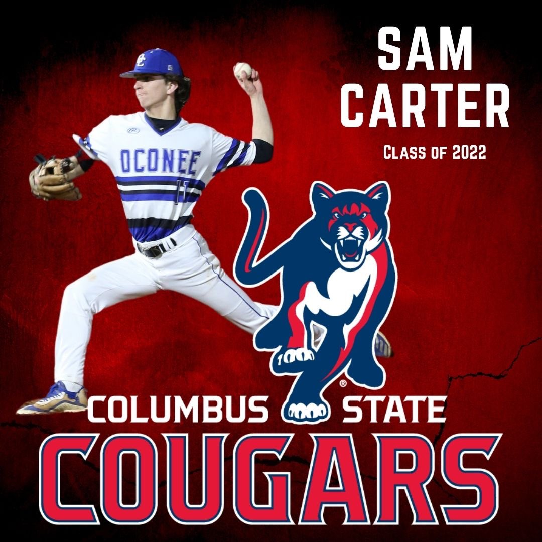 SamCarter2022's tweet photo. I’m blessed to announce my academic and athletic college commitment to Columbus State University. Go Cougars‼️🐯 @PatrickBCollins @CSUCougarsBSB https://t.co/VllJwanP9f