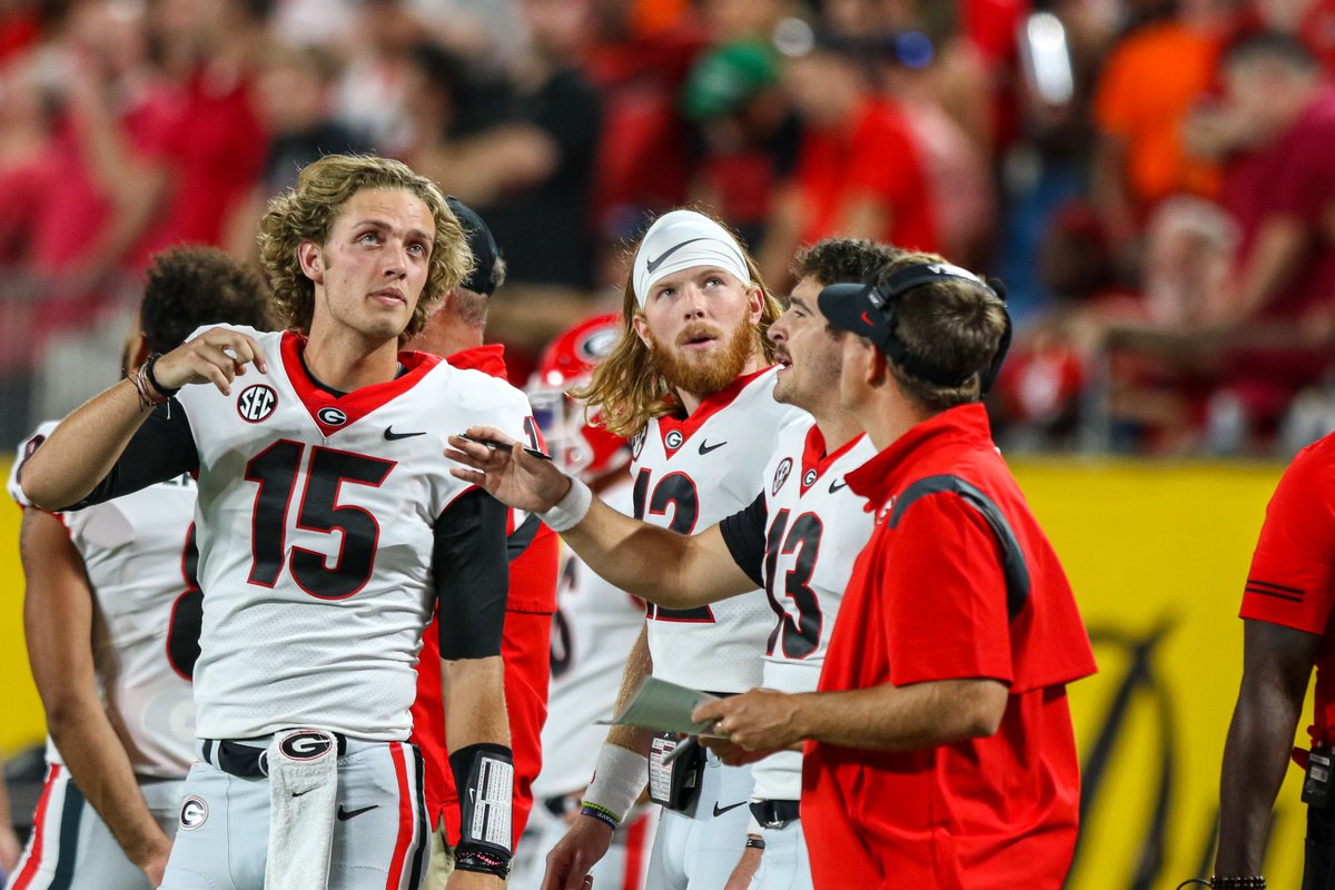 jeffsentell's tweet image. Got a fearless prediction here. Georgia's backup QBs are destined to lead the SEC in 2021 in at least one category this season: Hair.