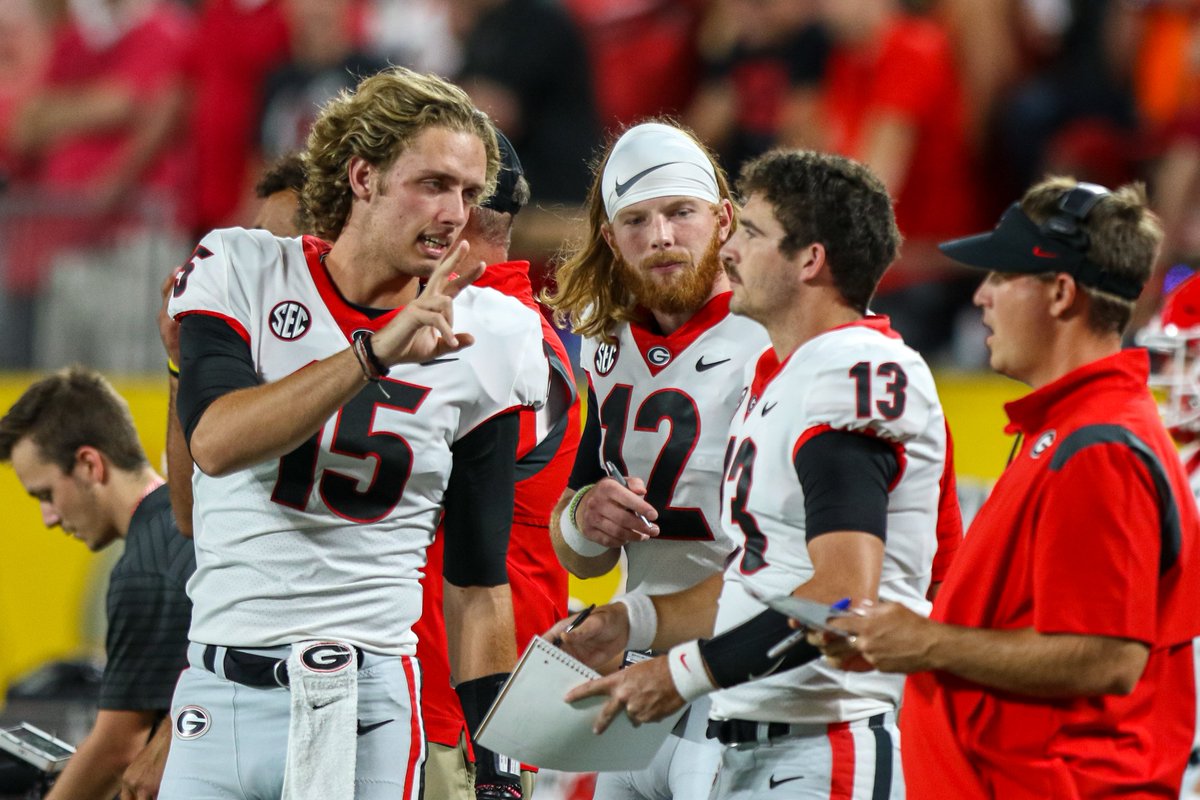 jeffsentell's tweet image. Got a fearless prediction here. Georgia's backup QBs are destined to lead the SEC in 2021 in at least one category this season: Hair.