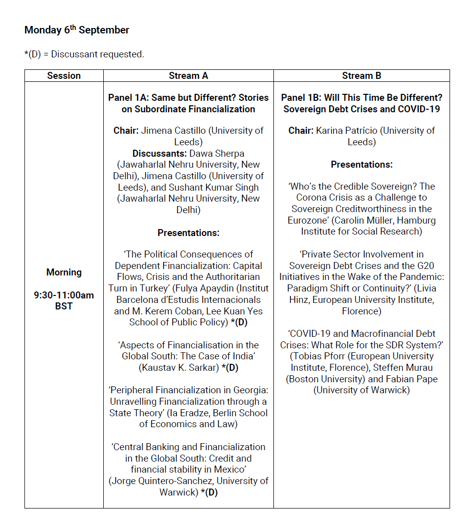 StudiesFinance's tweet photo. Our conference is about to start! Today we have a fantastic lineup of presenters and exciting panels on subordinate financialization, sovereign debt, racial capitalism &amp; global monetary hierarchies. 
We also have a terrific keynote by @Jayati1609!
Join us: https://t.co/9aTg6Yqt6u https://t.co/SRNOq8VrRS