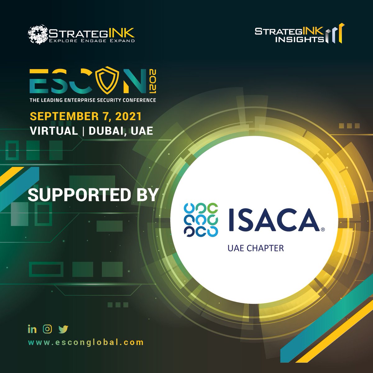 escon_global's tweet photo. #MeetOurSponsor 

We are delighted to welcome ISACA onboard for the upcoming edition of ESCON .The event is scheduled to go live on the 7th of September at 10:00 GST

Visit https://t.co/ZGims8xzwL  to register now https://t.co/uNszqeik46
