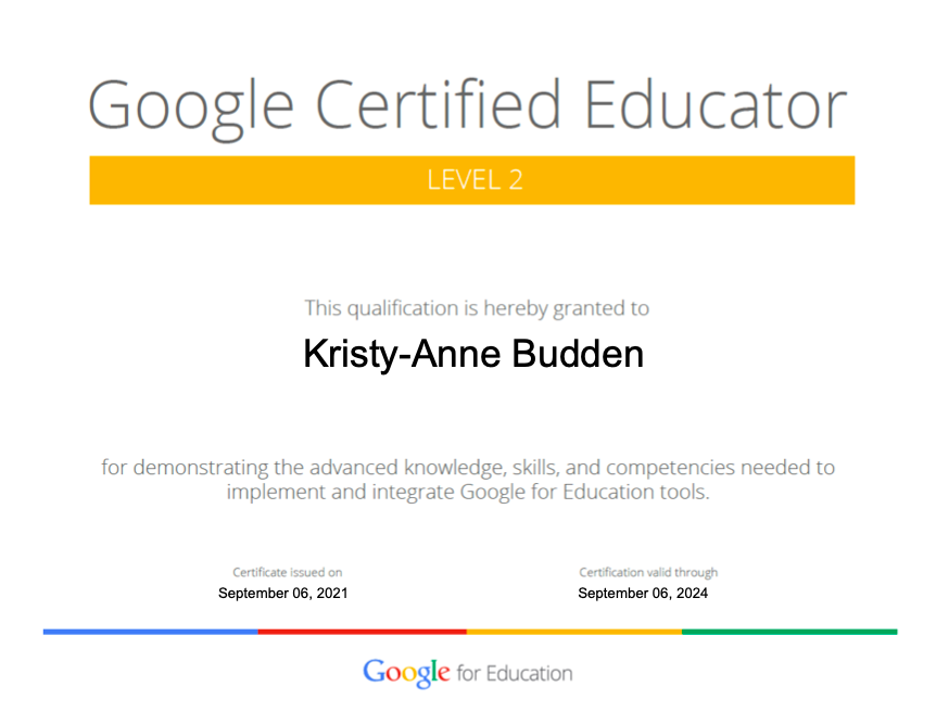 k_budden's tweet photo. I am now officially a Level 2 #GoogleCertifiedEducator 😎 https://t.co/GfDVbvOfzg