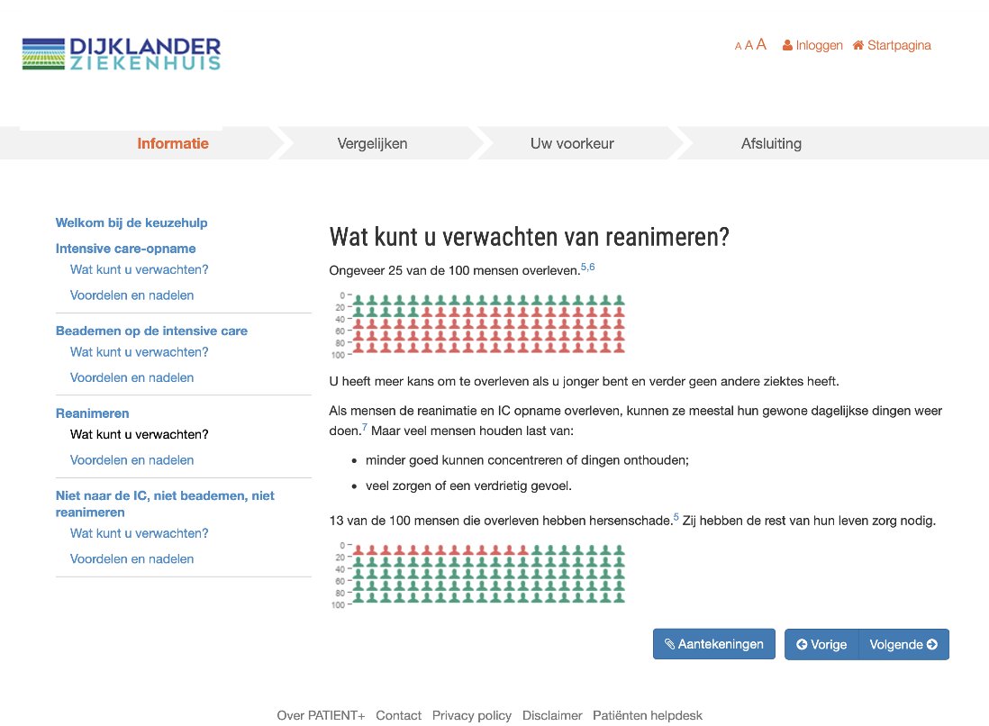Het <a href="/DijklanderZh/">Dijklander Ziekenhuis</a> start als zevende ziekenhuis met het ziekenhuisbreed toepassen van de <a href="/Patient_Plus1/">PATIENT+</a> keuzehulpbibliotheek. Wij wensen het Dijklander ziekenhuis veel gemak en plezier van de #keuzehulpen en #samenbeslissen!