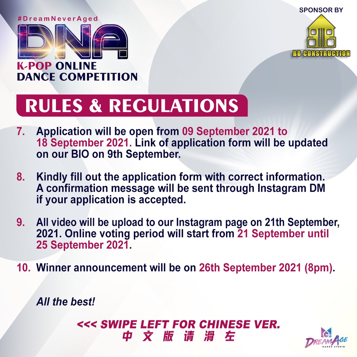 DanceDreamage's tweet photo. Malaysian K-popers! Here is your chance to showcase your talent!

Registration will starts from 9.9.2021. Please stay tuned for more updates!

#DNAKpopDanceCompetition #KPOP #KpopMalaysia #Onlinedancecompetition #dancers #DA #Dreamage https://t.co/juluDwF3LX
