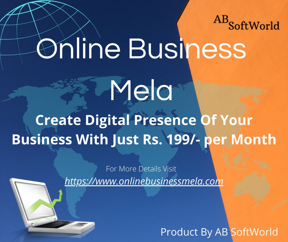 SoftworldAb's tweet photo. Create Digital Presence of Your Business with just Rs.199/- per Month.
Online Business Mela - A Product By AB Softworld.
.
For More Details Visit Us : https://t.co/qV5wHEE5RP
Book Demo Right Now And Get On Boarded to platform.
Contact Us : +91-8623835085
.
#onlinebusinessmela https://t.co/kTqVQCHP9W