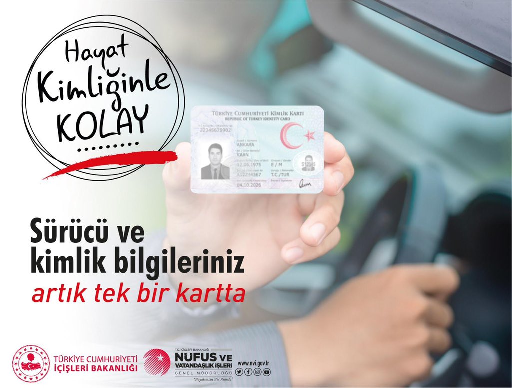 Yeni tip sürücü belgenizi Türkiye Cumhuriyeti Kimlik Kartınıza ücretsiz yüklüyoruz. Sürücü belgesi taşıma yükümlülüğü ortadan kalkıyor.. Yeni haftaya Bismillah.. #HayatınızınHerAnında