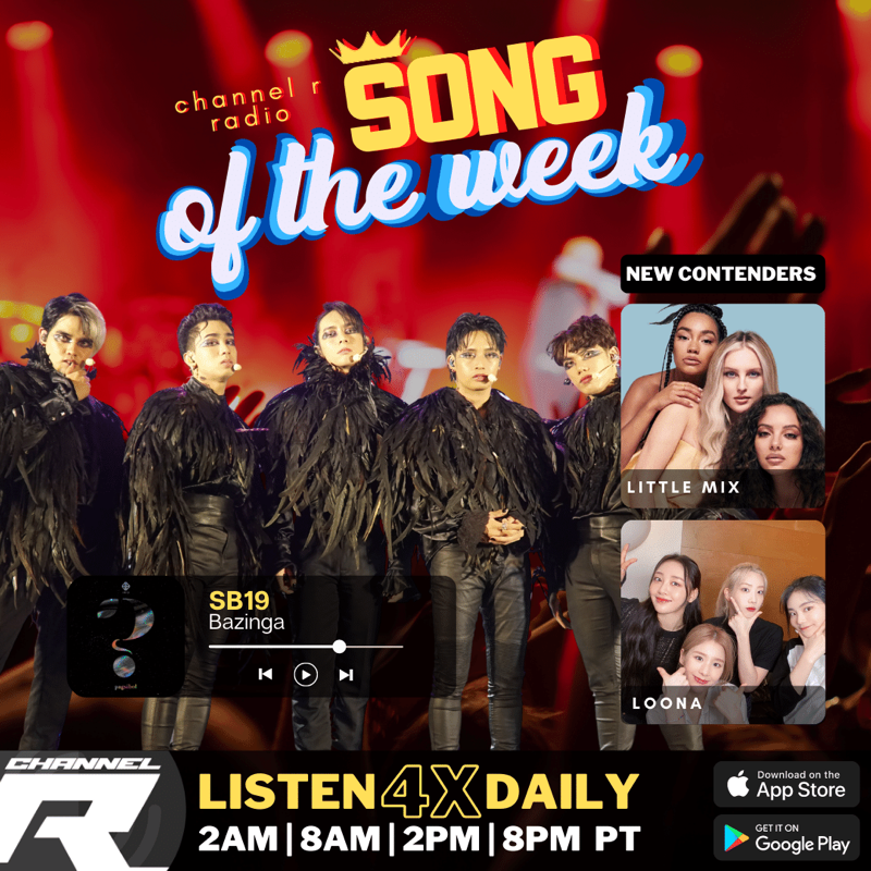 channelrradio's tweet photo. ⭐️Voting starts NOW for the next #ChannelRSongOfTheWeek. YOU vote for your favorite and WE play it 4X daily!
Vote for champ #SB19, or #LouisTomlinson, #LiamPayne, #LaurenJauregui, #LittleMix, #LOONA, #EXO, #ZAYN & more. Vote 1x daily on the website & 4x daily on the app!