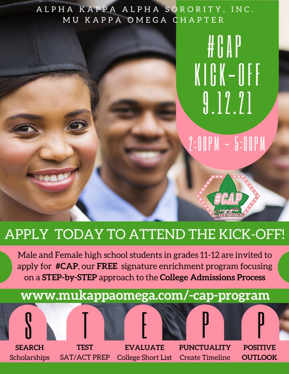 It is recruitment season for Mu Kappa Omega Chapter’s #CAP Program - Cycle 4 (2021-2022)!

Details about the program can be found via mukappaomega.com/-cap-program
 
#MuKappaOmega #AKA1908