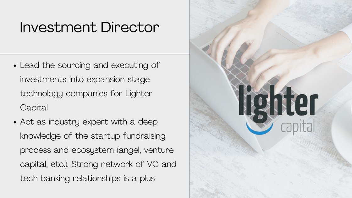 innovationbay's tweet photo. 🌟 Startup Job Spotlight 🌟

@LighterCapital is currently hiring for a New York-based Investment Director to join their Investment Team. 

More on this role and others ⬇️
https://t.co/iLMFELvxHX https://t.co/4oV5N1sc23