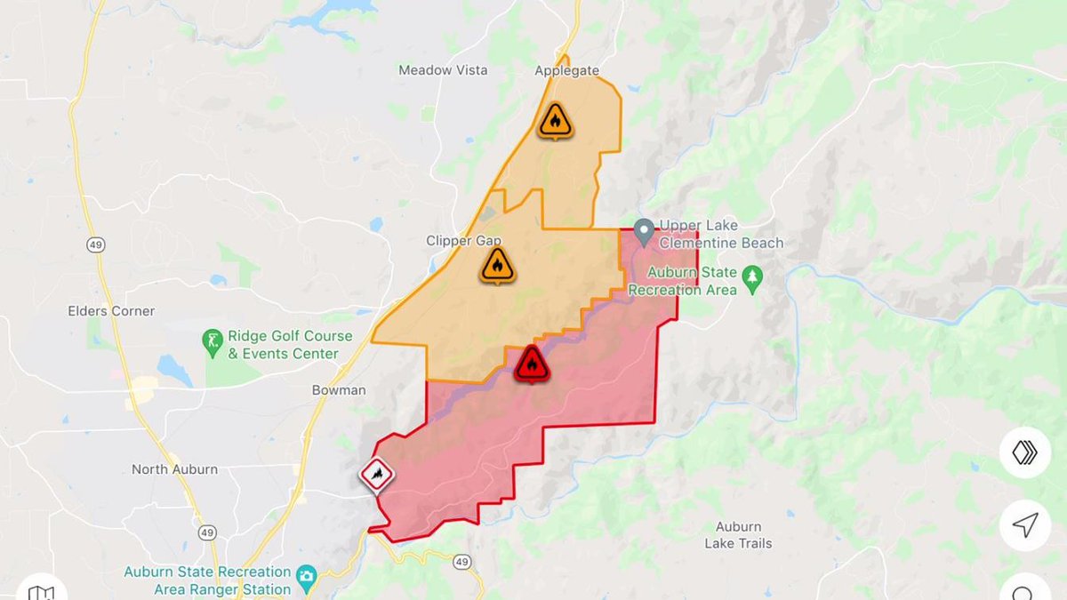 #BridgeFire  #CA 🇺🇸
Current view of orders and warnings for this fire in #PlacerCounty 

#alert2Me a2m.cloud 📲
