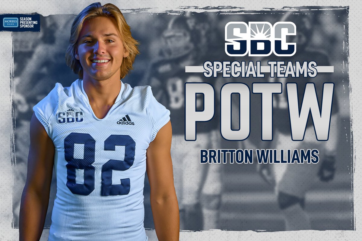 𝐒𝐩𝐞𝐜𝐢𝐚𝐥 𝐓𝐞𝐚𝐦𝐬 𝐏𝐥𝐚𝐲𝐞𝐫 𝐨𝐟 𝐭𝐡𝐞 𝐖𝐞𝐞𝐤

<a href="/BrittonW05/">Britton Williams</a>: 12 points in his first college game &amp; the longest first made field goal for a kicker in program history 👏👏

#HailSouthern | <a href="/SunBeltFB/">Sun Belt Football</a>