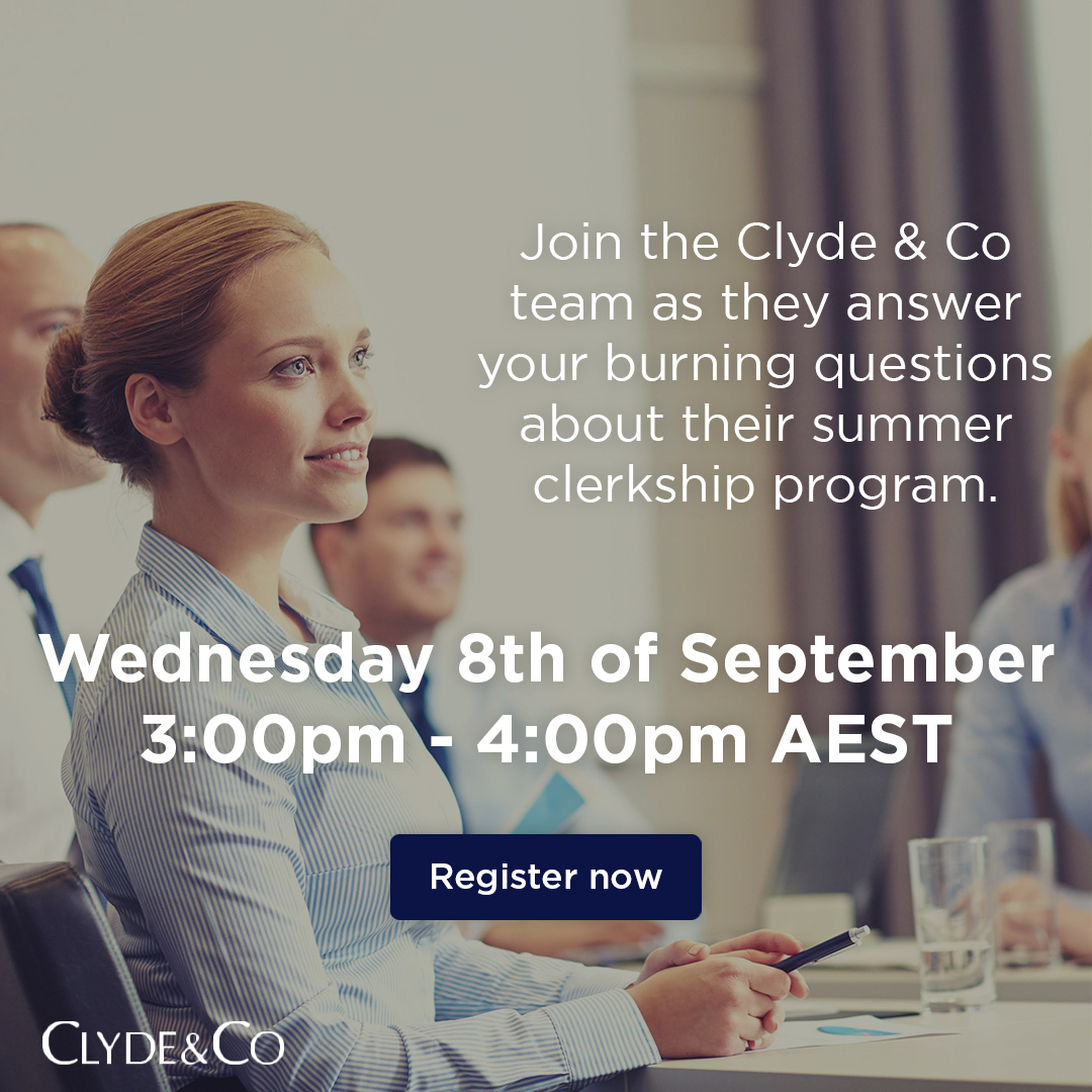 Join the Clyde &amp; Co Live Q&amp;A on 8 September 2021 to find out how you can stand out during the recruitment process, and what makes working at Clyde &amp; Co so unique. 

Register now! 👉 bit.ly/3taUspB

#liveqanda #clerkship #clydeandco #australia #gradaustralia