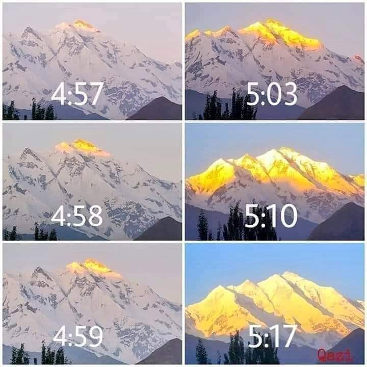 Amazing Sunrise view on Rakaposhi peak, Gilgit Baltistan, Pakistan 🇵🇰
 Absolutely  magical reflections  !