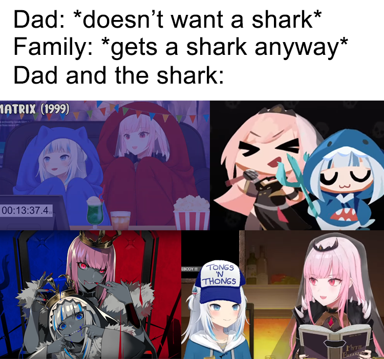 HololiveBot's tweet photo. [Meme] Dad and the shark https://t.co/5X1Fxcq9bR https://t.co/R2DKgYdOIQ