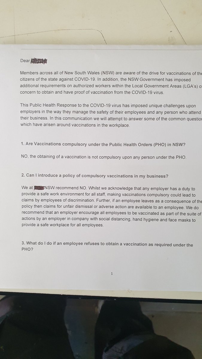 @CathBird5 Get it writing direct to her from management. Don't resign.make sure it addresses to her.Then she has legal avenues to pursue. This is a legal opion.for federal employers  outling how to deal with employees.may be of some help.Have been  advised not to make jab compulsory.