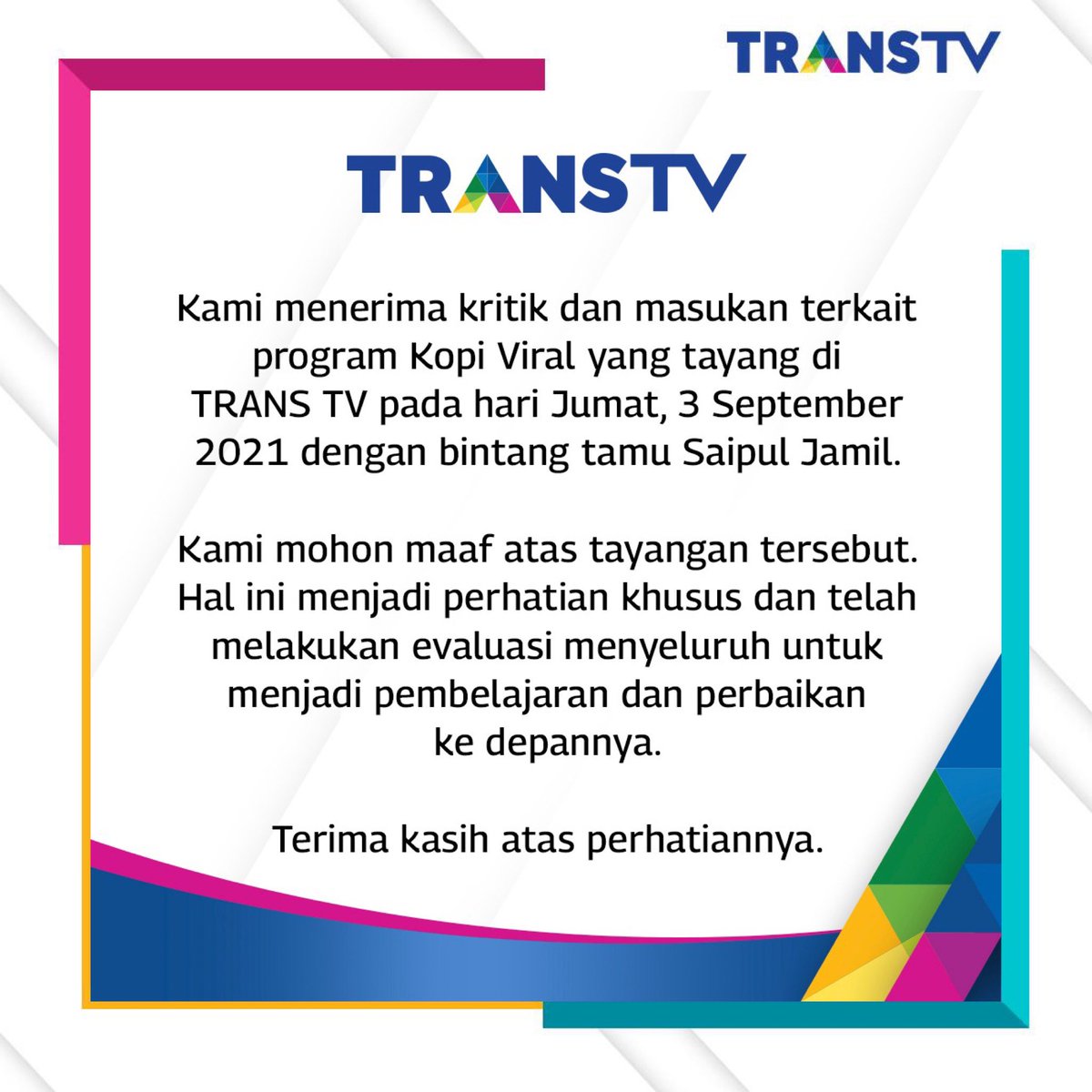 TRANS TV (@transtv_corp) on Twitter photo 