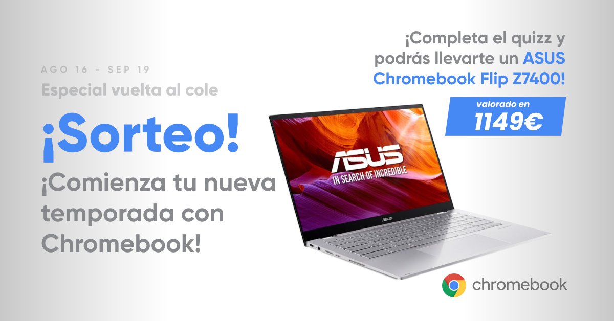pccomponentes's tweet image. 👨‍🏫𝙎𝙊𝙍𝙏𝙀𝙊 𝙀𝙎𝙋𝙀𝘾𝙄𝘼𝙇 𝙑𝙐𝙀𝙇𝙏𝘼 𝘼𝙇 𝘾𝙊𝙇𝙀

📚¡Participa y podrás llevarte este portátil ASUS Chromebook!

🎒Solo tienes que:

1⃣RT 🔁 y seguir a @pccomponentes
2⃣Ponerte a prueba completando este quizz👉pccom.co/3l4dKtk

🍀¡Suerte!