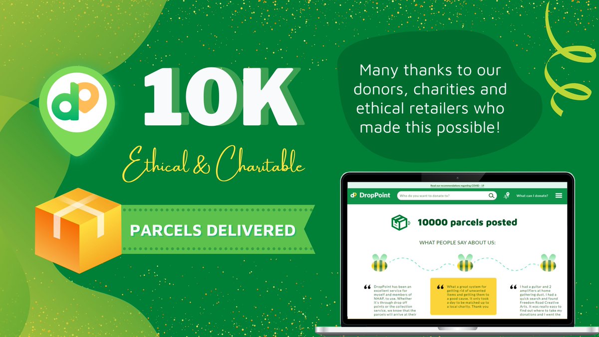 DropPointHQ's tweet image. Happy #ZeroWasteWeek ♻️! Today we are celebrating 10,000 posted parcels with DropPoint! Thank you to all the donors, charities and #ethical retailers contributing to a more sustainable present. Keep passing the gift of reusable in-kind #donations &amp;amp; #green parcels.