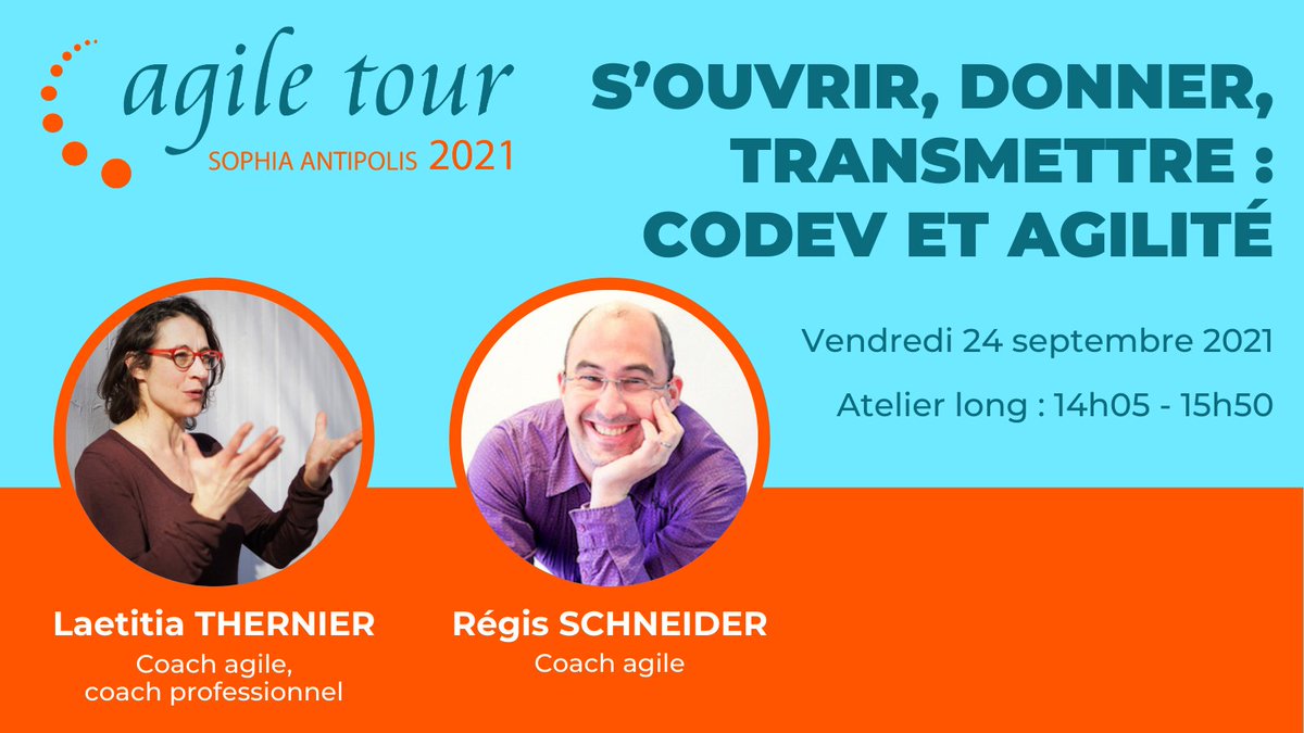 [#AgileTourSophia] 24/09 14h05 - Atelier "#CoDev et #Agilité" par <a href="/lthernier/">Laetitia Thernier</a> &amp; <a href="/RegisBob/">RegisBob 8-)</a> : du fun au service du sérieux, de l’intelligence collective, de la valeur pour le client, de l’entraide et de la bienveillance. 
+infos : ow.ly/o1Yd50FIANg
#HeartOfAgile #Management30