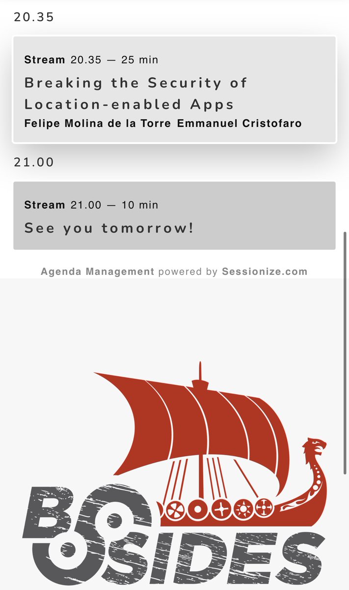Stream this great talk on Fri 17th Sept from <a href="/bsideskbh/">BSides København</a>. It’s <a href="/stutm/">stutm</a>  and <a href="/felmoltor/">Inactive Account</a> looking at various ways location based services can be abused to locate people more precisely than should be allowed &amp; how devs can stop repeating these bugs so regularly.