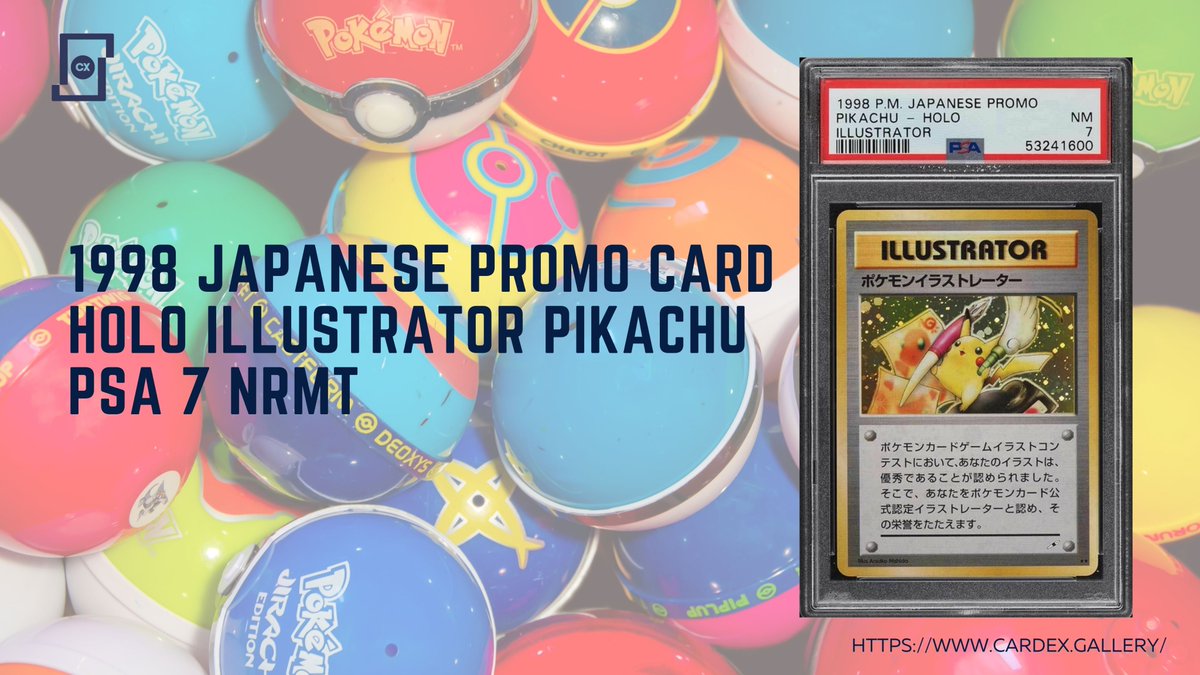 CardExToken's tweet photo. No other Pokemon card combines rarity, artwork and story than the 1998 Japanese Promo Card - HOLO - Illustrator Pikachu - PSA 7 NRMT. This card has estimated 20-39 copies only and this exact Illustrator was the first PSA 9 Mint! 🤯🤩

https://t.co/BEG3k7r797 https://t.co/HLBiPaB5uP
