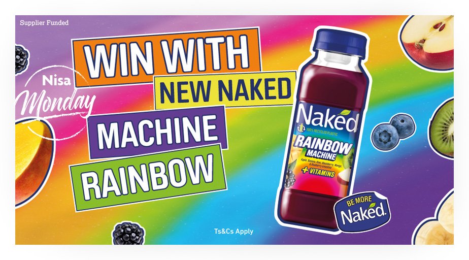 NisaLocally's tweet photo. WIN with Naked Rainbow this #NisaMonday! Naked are offering you the chance to win a case of New Naked Rainbow! RT+FOLLOW for your chance to WIN! Also answer this question: ‘what are the colours of the Rainbow?!’ 🍇 🍏 🥝 
T&amp;Cs: https://t.co/2jOy9xj5yt
Closing Date: 12th September https://t.co/ky530JwGho