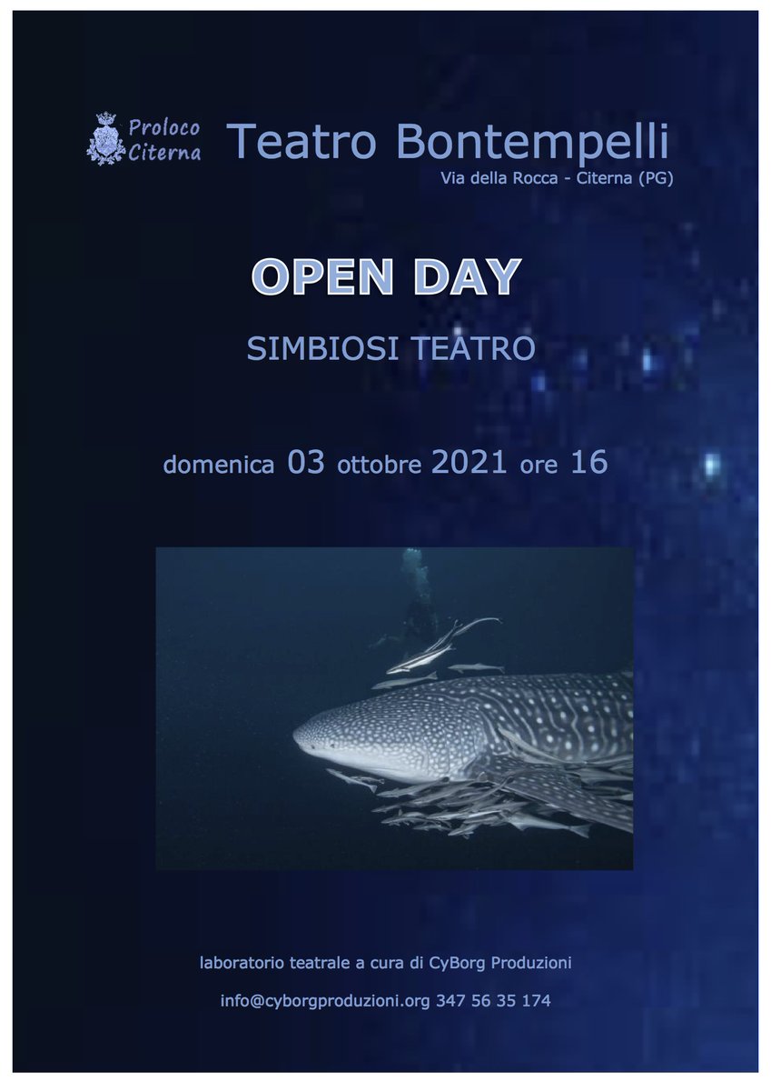 CyborgFF's tweet image. 3 ottobre 2021 Teatro Bontempelli di Citerna (PG) riapre le porte grazie a Proloco Citerna APS con SIMBIOSI TEATRO, laboratorio teatrale a cura di CyBorg Produzioni. Percorso "sui generis" adatto a tutti, in primis rivolto ai giovani e giovanissimi. 
info@cyborgproduzioni.org