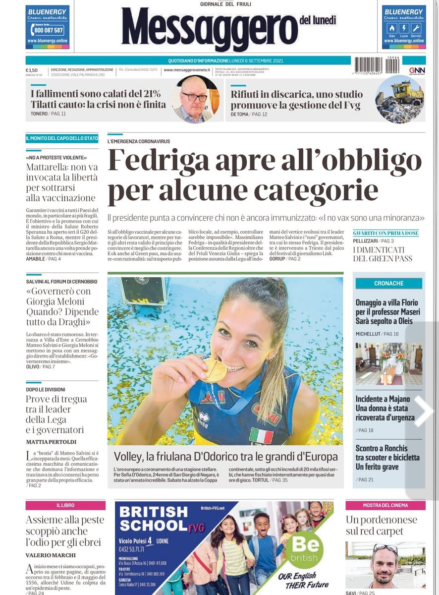 MonicaTortul's tweet photo. #EuroVolleyW2021. La friulana Sofia #DOdorico sul tetto d'Europa, a coronamento di una stagione stellare. La mia intervista sul @messveneto di oggi @sangiorgina @Asiamaran @FipavFriuliVg #sportfvg https://t.co/pm7mhbvDzM