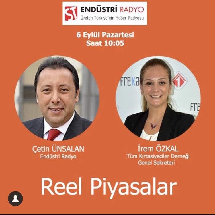 6 Eylül Pazartesi günü (bugün)saat 10:05’de TÜKİD Genel Sekreteri İrem Özkal  Çetin Ünsalan’ın sunduğu Reel Piyasalar Programında Endüstri Radyo’da konuk olarak katılacaktır.