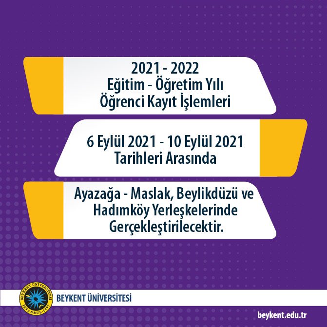 beykent universitesi on twitter kayitlar basladi kaydini e kayit yoluyla gerceklestirebilecegin gibi ilgili yerleskelerimizden de 10 eylul tarihine kadar gerceklestirebilirsin ayrintili bilgi icin https t co utfch6xyti beykentuniversitesi