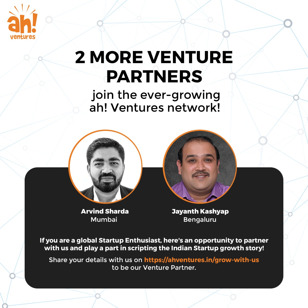 ah! Ventures on X: It is our utmost pleasure to introduce our two newest  Venture Partners - Arvind Sharda from Mumbai and Jayanth Kashyap from  Bengaluru. For becoming a Venture Partner with