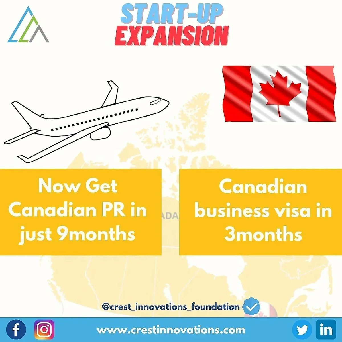 Crestinnovatio's tweet photo. Apply Now👇

Registered Link : https://t.co/too3Z1Dwyb
.
. 
Contact-9899211121
Email-Reachus@cresinnovations.com
https://t.co/IiIPRZkUi9
 
#canada #canadaimmigration #canadavisa #visaforstartup #businessvisa #businessexpansion #startupcanada #startupindia #businesssupport #punjab https://t.co/u3nf7Pj0Uv
