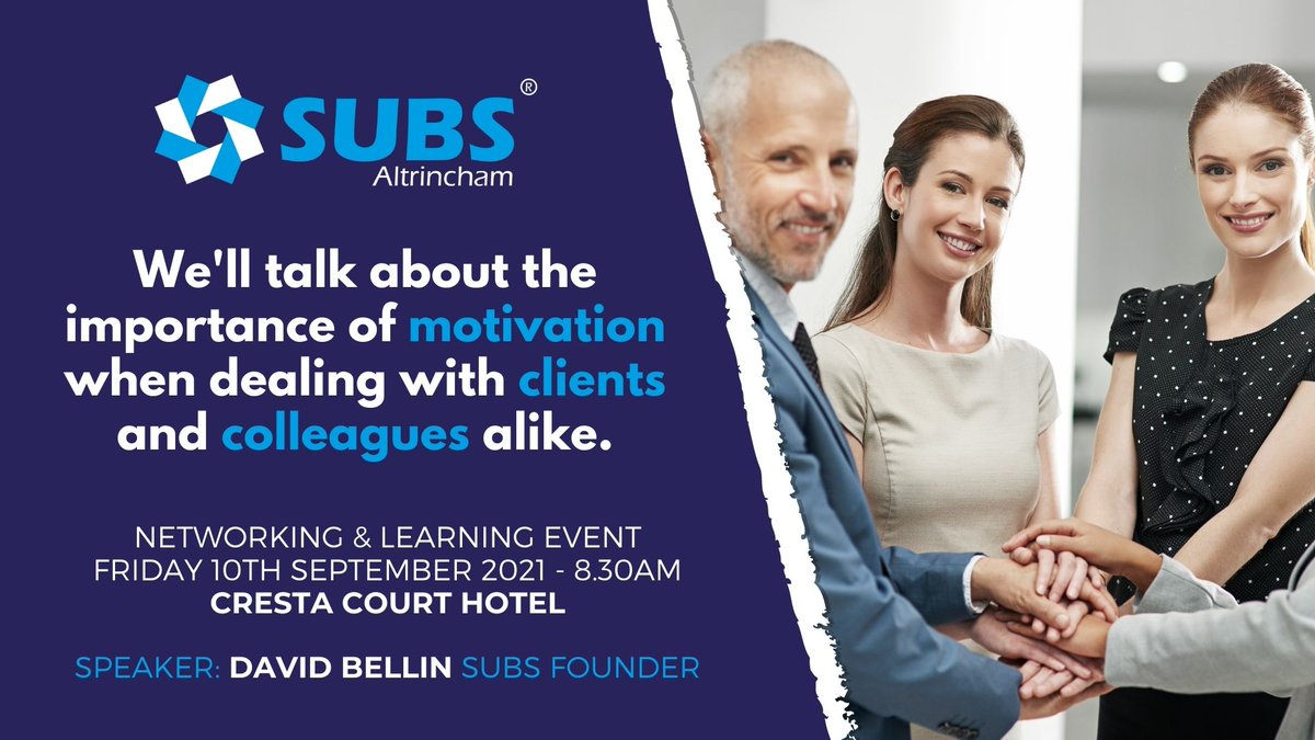 Enough about having online events.

We're heading back to the Cresta Court Hotel this Friday!

Are you as excited as we are?

Get your place while you still can by booking here: portal.subsbusinessevents.co.uk/post/subs-altr…

#SUBS #Altrincham #Business #Events #Networking #Learning #FaceToFace
