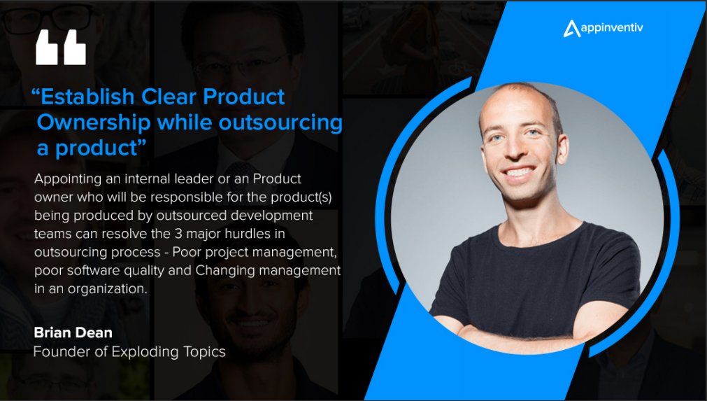Appinventiv's tweet photo. (1/8) When it comes to outsourcing software development teams, getting the right approach to your management is critical.
Let's have a look at what the Top Industry Experts think about it.
@Backlinko #Appinventiv #Explodingtopics #softwaredevelopment #outsourcingcompany https://t.co/chzROpXPgL
