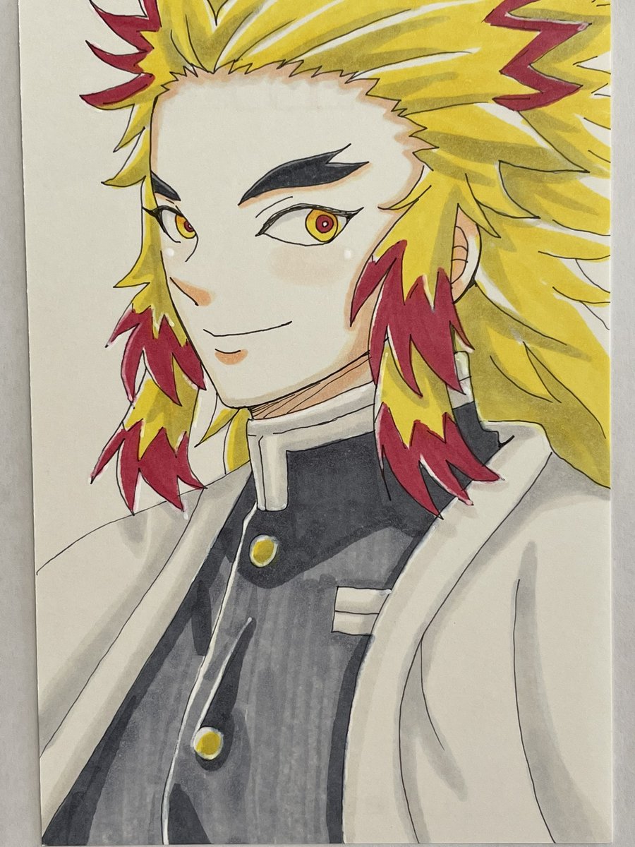 鬼滅の刃の煉獄杏寿郎さんのイラストを初めて描きました 目とか眉とか髪とか全部難しくて大変でした まだ練習中です 吾峠先生やufotableさんのように かっこいい煉獄さんが描ける日まで がんばります 鬼滅の刃 煉獄杏寿郎 イラスト コピック 鬼滅の刃