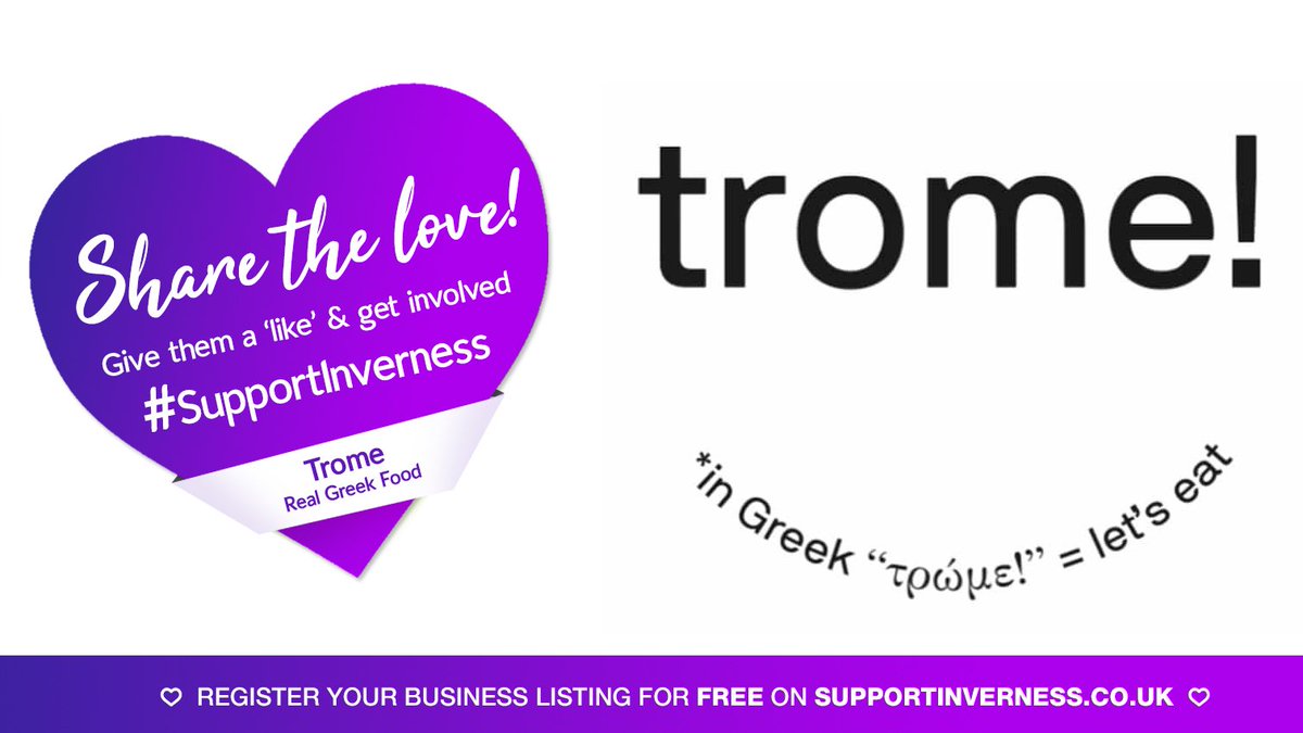 SupportInvernss's tweet photo. This week is off to an amazing start, @SupportInvernss has a new member! Give a big, warm welcome to @TromeGreek. Delivering freshly cooked and homemade Greek deli & food to your order. Let's keep sharing the love💜
https://t.co/gBYdty4eGn
#SupportInverness #GreekFood #Inverness https://t.co/z2FftCS8oz