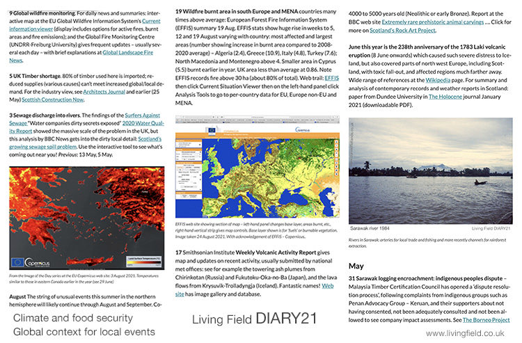 LField2020's tweet image. DIARY21 @LField2020 continuing through to end December, a forwards and backwards diary beginning June: to give global context to the local state of climate, food security, biodiversity, cataclysms, human resilience. See it at livingfield.co.uk/diary21/