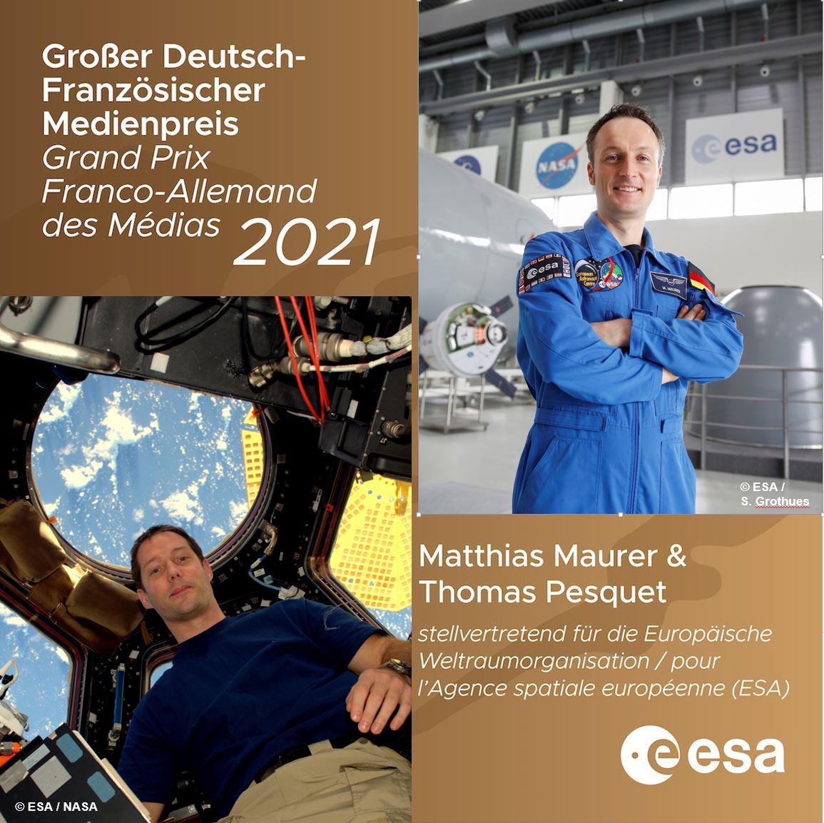 ESA France (@esa_fr) on Twitter photo L'amitié & la coopération #francoallemande sont cruciales pour le spatial 🇪🇺 rappelle <a href="/AschbacherJosef/">Josef Aschbacher</a>, DG de l'<a href="/esa/">European Space Agency</a>.
Remise du Grand Prix 🇫🇷-🇩🇪 des Médias 2021 <a href="/DFJP_PFAJ/">DFJP-PFAJ</a> décerné à l'ESA, <a href="/Thom_astro/">Thomas Pesquet</a> et <a href="/astro_matthias/">Matthias Maurer</a> le 9 sept à Berlin. #DFJP21 #PFAJ21 pfaj.eu L'amitié & la coopération #francoallemande sont cruciales pour le spatial 🇪🇺 rappelle <a href="/AschbacherJosef/">Josef Aschbacher</a>, DG de l'<a href="/esa/">European Space Agency</a>.
Remise du Grand Prix 🇫🇷-🇩🇪 des Médias 2021 <a href="/DFJP_PFAJ/">DFJP-PFAJ</a> décerné à l'ESA, <a href="/Thom_astro/">Thomas Pesquet</a> et <a href="/astro_matthias/">Matthias Maurer</a> le 9 sept à Berlin. #DFJP21 #PFAJ21 pfaj.eu