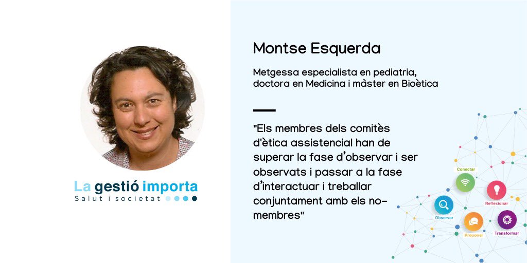 “Els membres dels comitès d’ètica assistencial han de superar la fase d’observar i ser observats per la d’interactuar i treballar conjuntament amb els no-membres”

Article de <a href="/montse_esquerda/">Montse Esquerda</a>, directora <a href="/IBBioetica/">Institut Borja de Bioètica</a> a l’Observatori #Lagestioimporta 

👉 bit.ly/3najXX4